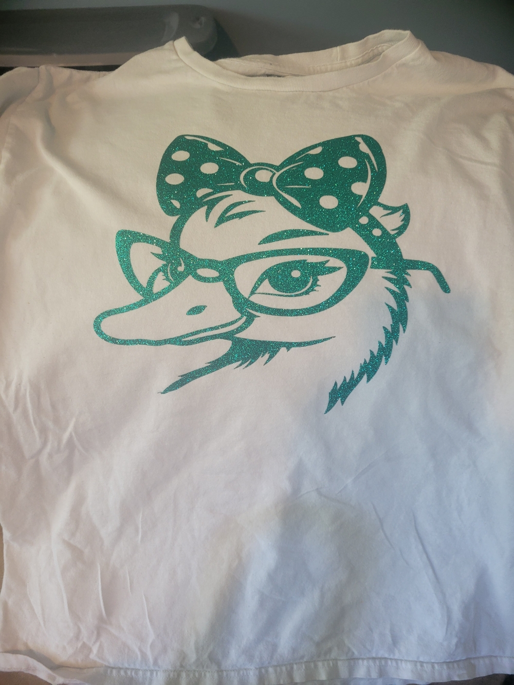 White Tee with Teal Retro Goose Graphic